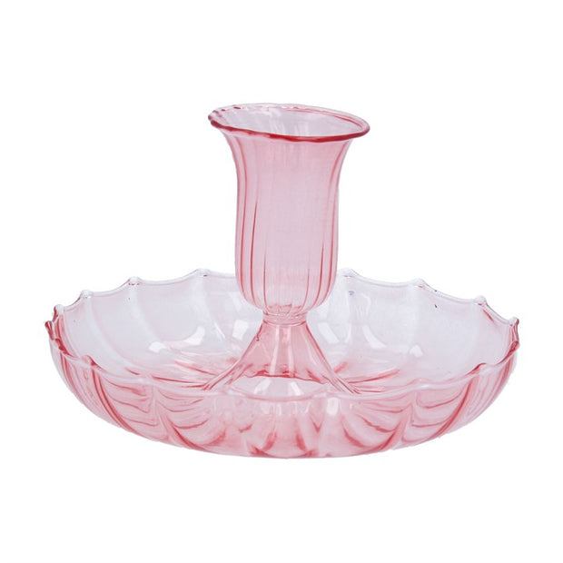 Pretty Pink Fluted Candlestick Holder