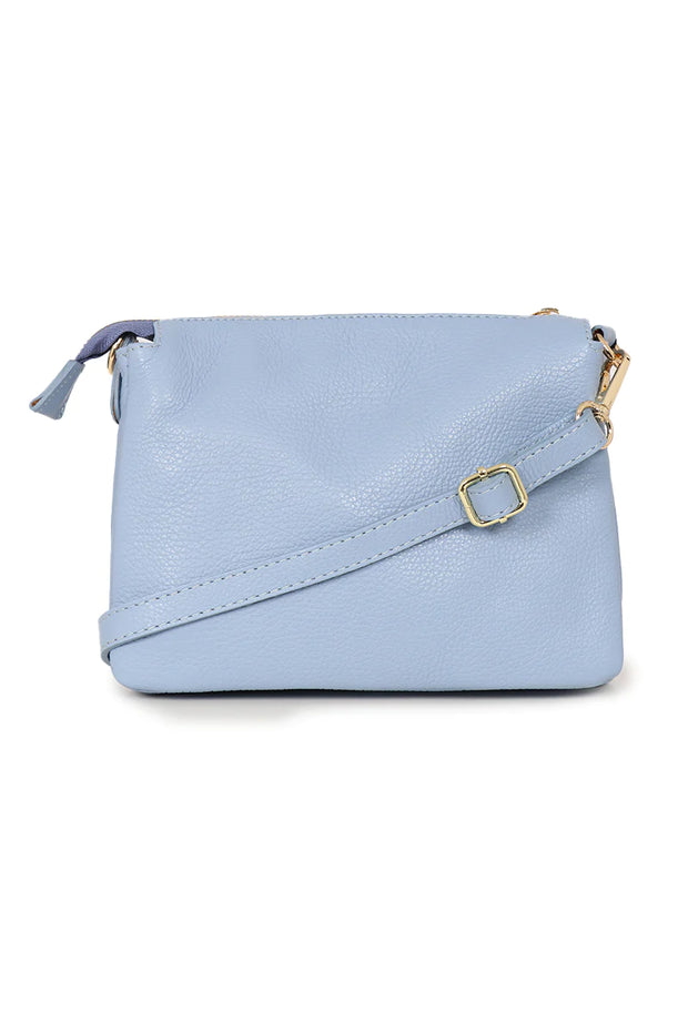 Three Sectioned Leather Cross Body Bag - Azure Blue