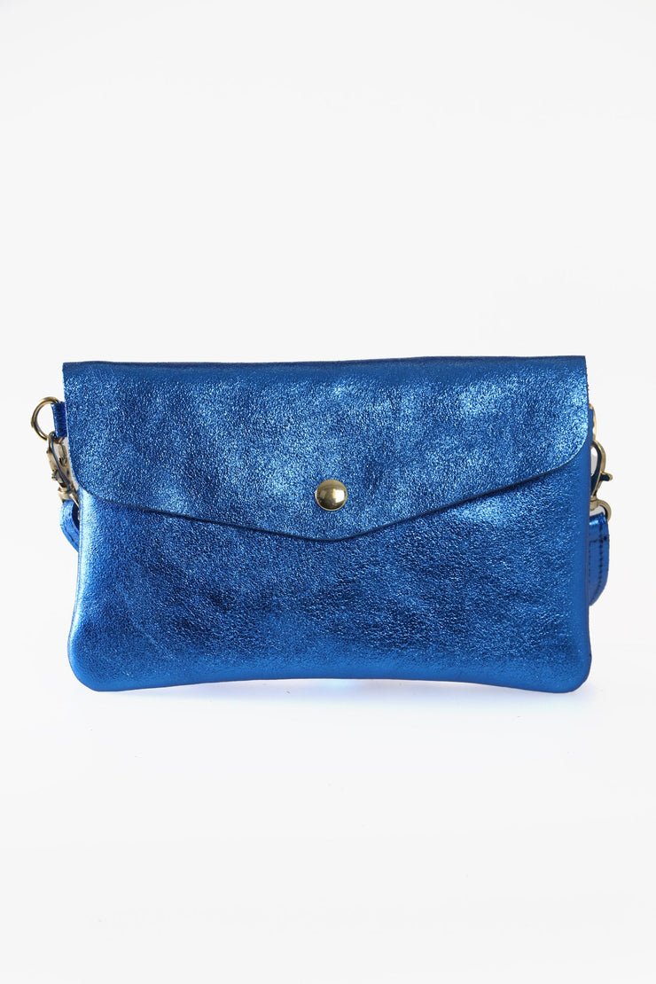Leather Envelope Clutch - Metallic Blue