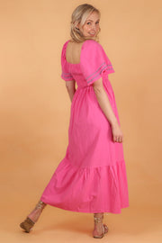 Cotton Maxi Dress with Shirred Bodice  Pink