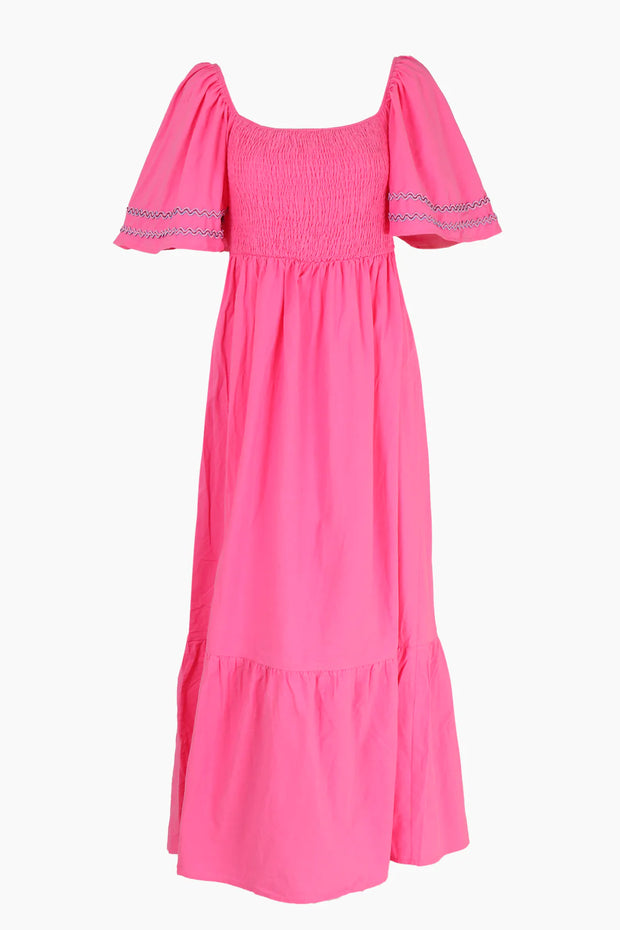 Cotton Maxi Dress with Shirred Bodice  Pink