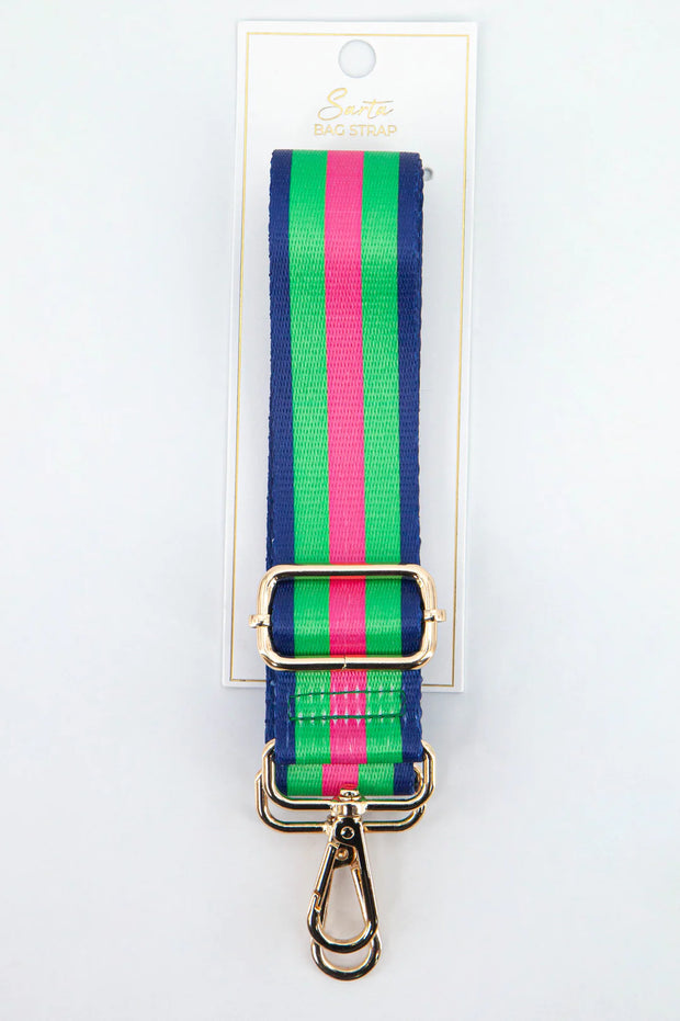 Contrasting Colourblock Striped Bag Strap in Green & Pink