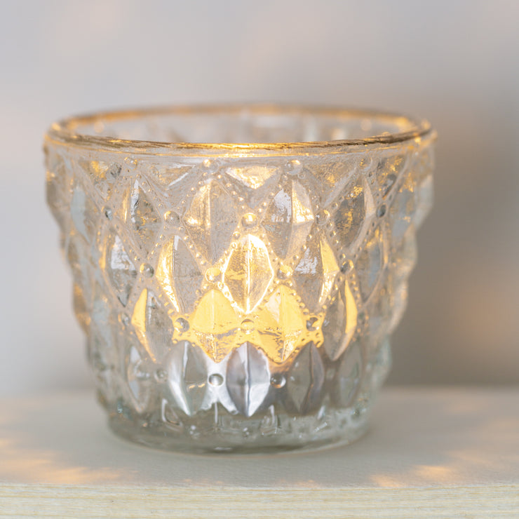 Diamond Tea Light Holder with Gold Rim - Small