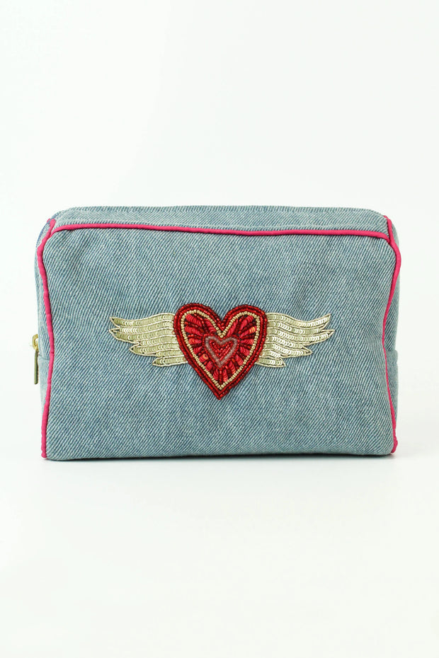 My Doris Flying Heart Denim Make Up Bag