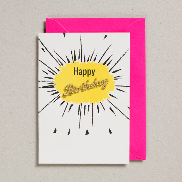 Petra Boase Embroidered Happy Birthday Card - Yellow