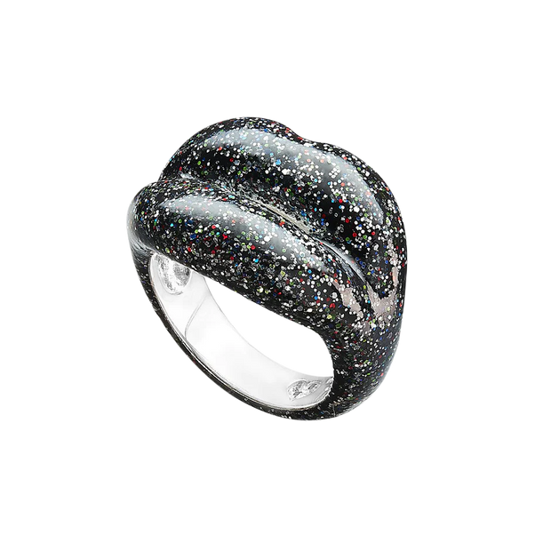 Black Glitter HOTLIPS Ring by Solange