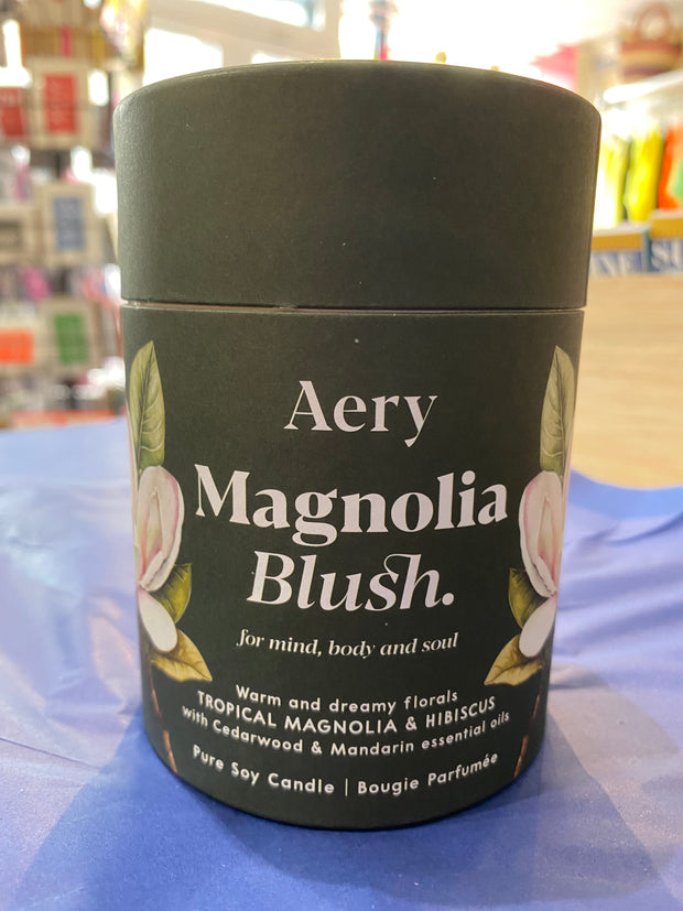 Aery Magnolia Blush Scented Soy Candle - Magnolia, Cedarwood & Mandarin