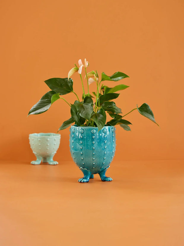 Rice Ceramic Flower Pot - Aqua