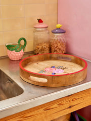 Rice Round Wooden Tray with Flowers