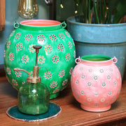 Green & Pink Metal Flower Lantern - Large