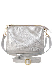 Three Sectioned Leather Cross Body Bag - Silver