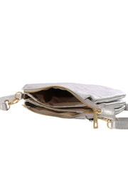 Three Sectioned Leather Cross Body Bag - Silver