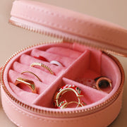 Round PU Travel Jewellery Case - Peach Pink