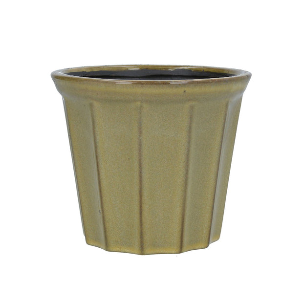 Chartreuse Ribbed Ceramic Pot Cover, Medium