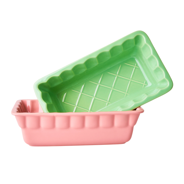 Stoneware Pate Dishes in Green or Pink