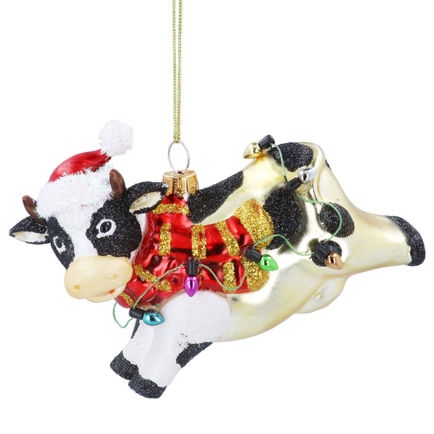 Glass Christmas Tree Decoration - Jumping Cow