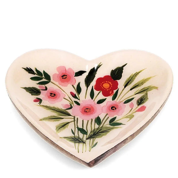 Wooden Heart Trinket Dish - Flowers