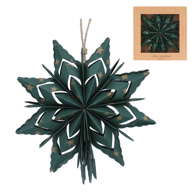 Paper Christmas Decoration - Green Snowflake with Gold Stars