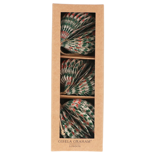 Paper Christmas Decoration - Holly Honeycomb Shapes Set of 3