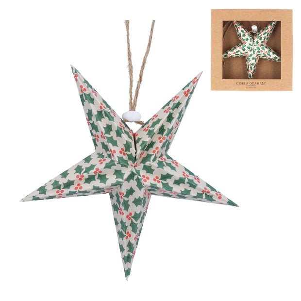 Paper Christmas Decoration - Paper Star in Holly Pattern