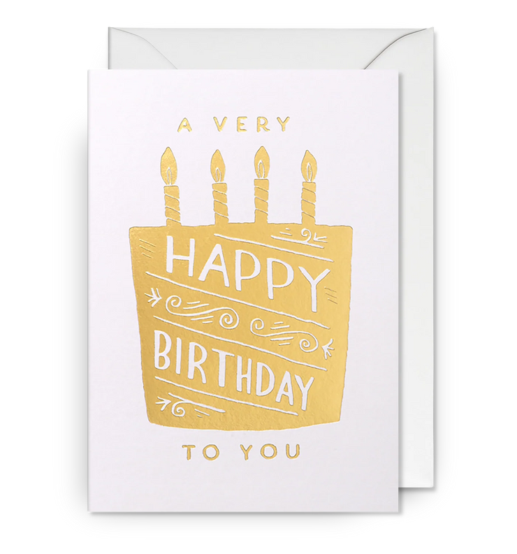 A Very Happy Birthday Gold Cake Card
