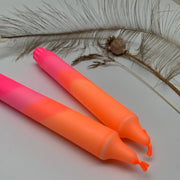 The Singing Rabbit 2 Dinner Candles - Neon Orange & Pink Swirl