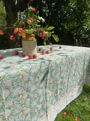 Twizzell Block Print Medium Tablecloth - Olive and Turquoise