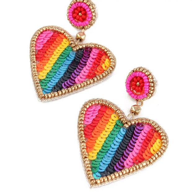 My Doris Heart Drop Earrings - Rainbow Stripe