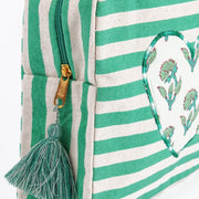 My Doris Stripe Heart Washbag - Green