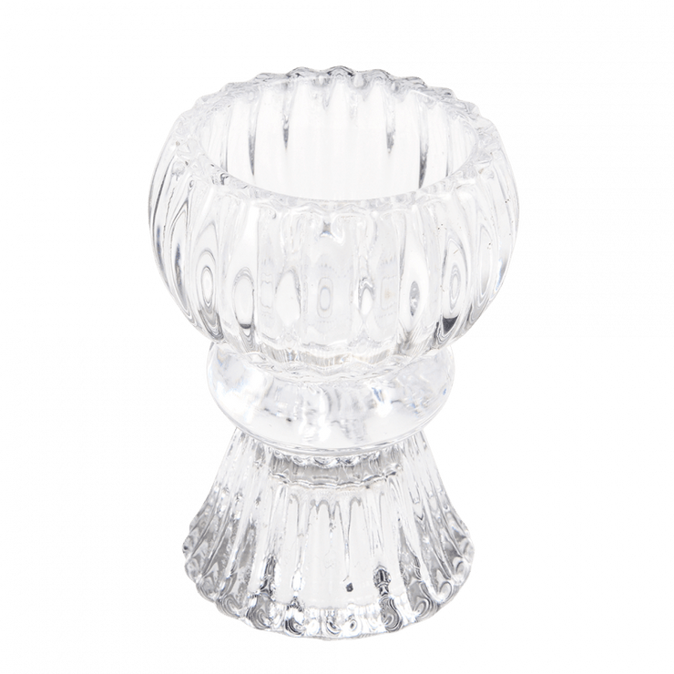Double Ended Glass Candle Holder - Clear