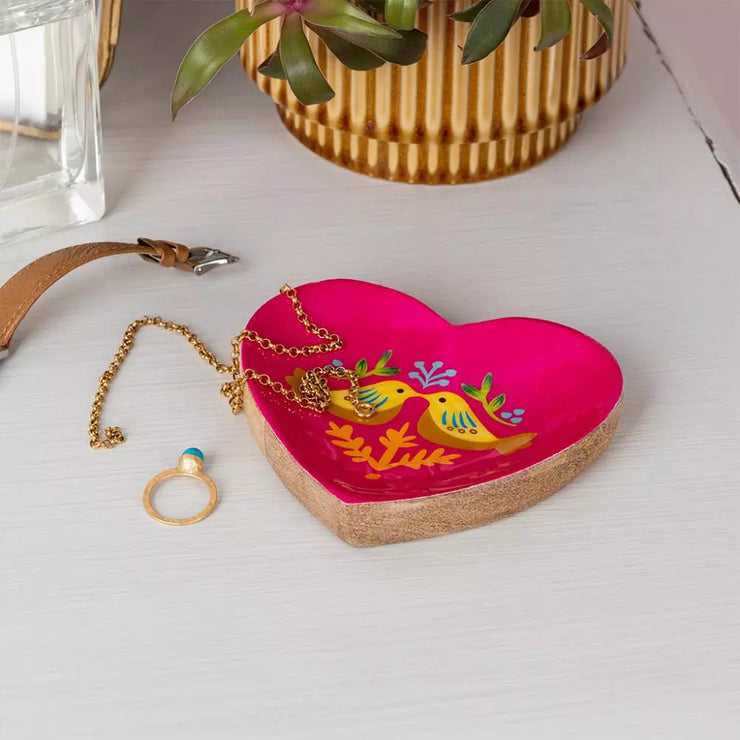 Wooden Heart Trinket Dish - Birds