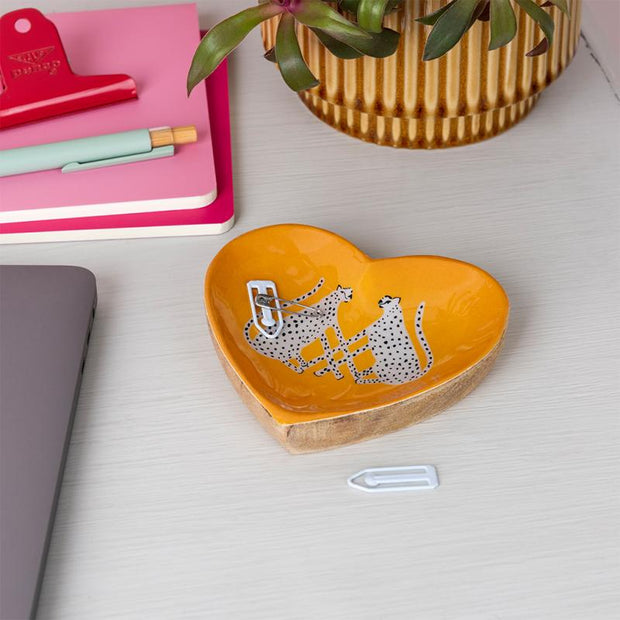 Wooden Heart Trinket Dish - Leopards