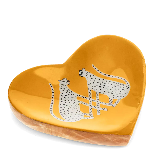 Wooden Heart Trinket Dish - Leopards