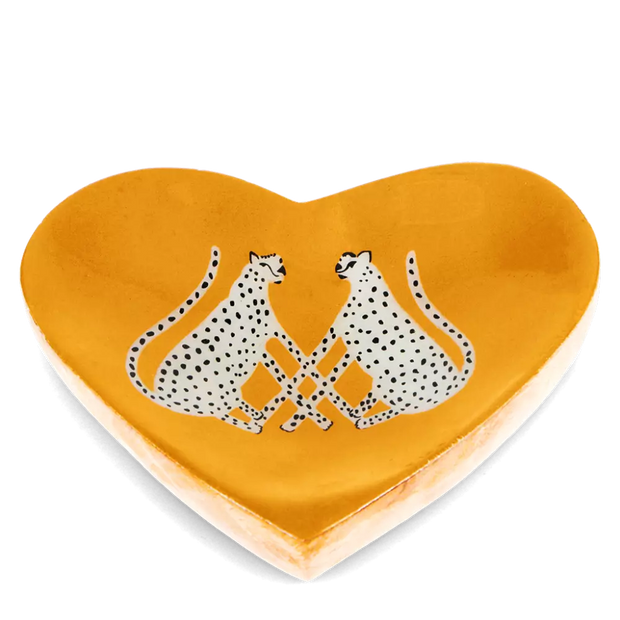 Wooden Heart Trinket Dish - Leopards