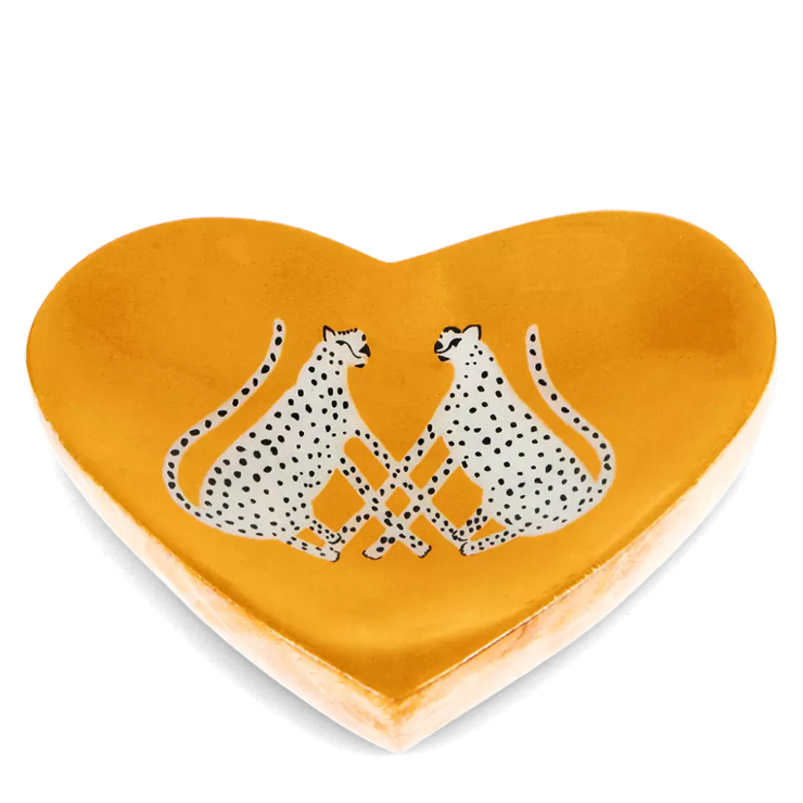 Wooden Heart Trinket Dish - Leopards