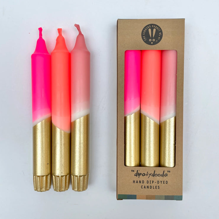 The Singing Rabbit 3 Dinner Candles - Neon Pink & Gold