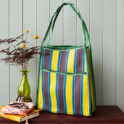 Recycled Woven Bag - Brown, Teal & Yellow