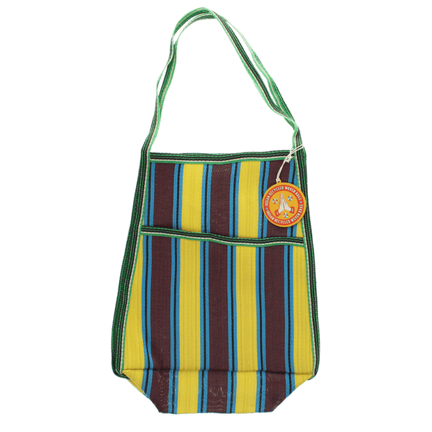 Recycled Woven Bag - Brown, Teal & Yellow