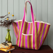 Recycled Woven Tote Bag - Pink, Red, Yellow