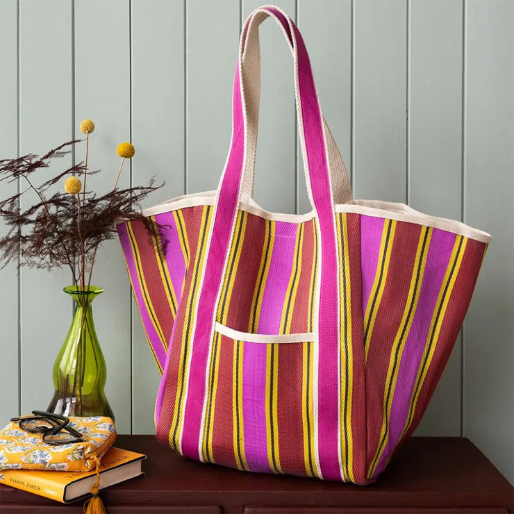 Recycled Woven Tote Bag - Pink, Red, Yellow