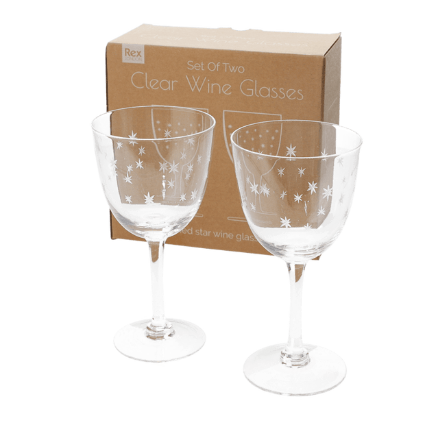Etched Star Wine Glasses - Set of 2