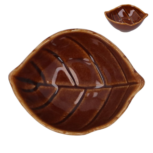 Mini Stoneware Leaf Dish - Brown