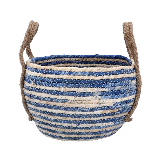 Corn Husk Blue Striped Basket - Small