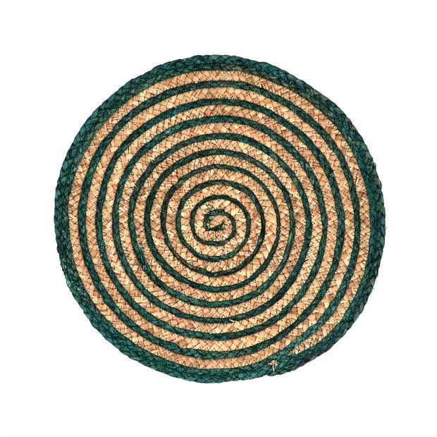 Placemat - Round Green & Natural Spiral Seagrass