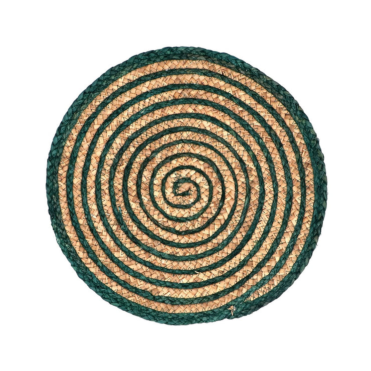 Placemat - Round Green & Natural Spiral Seagrass