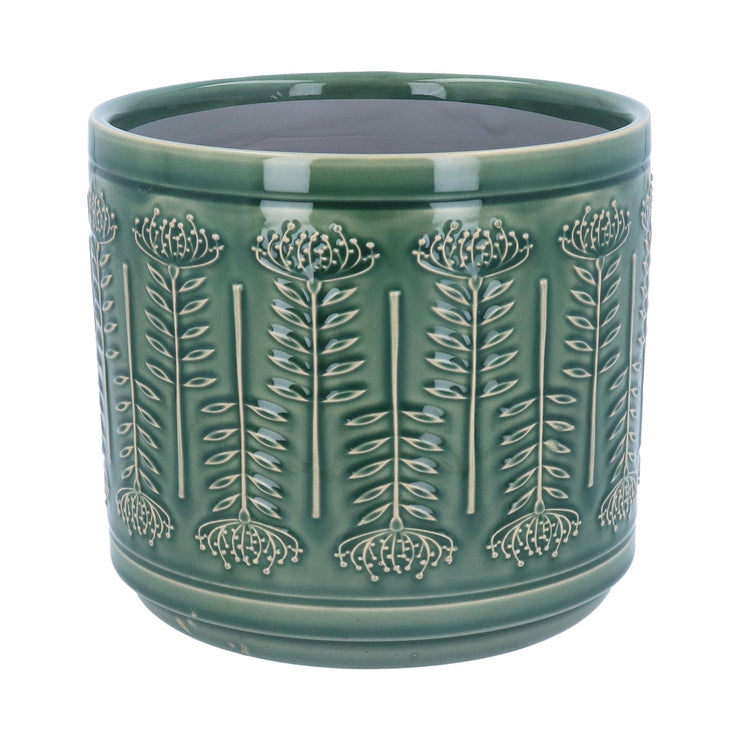 Ceramic Pot Cover 18cm - Green Protea