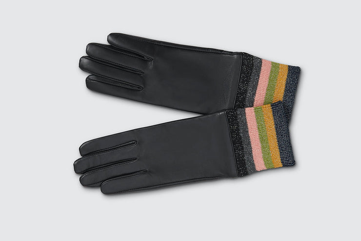 Mabel Sheppard Leather Gloves - Lurex Stripe Cuff