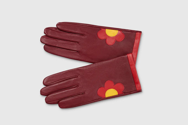 Mabel Sheppard Leather Gloves - Burgundy Daisy