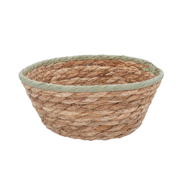 Natural Woven Basket - Green Trim
