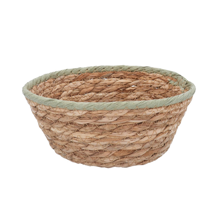 Natural Woven Basket - Green Trim
